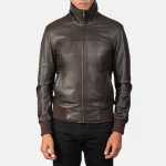 Air Rolf Brown Men's Bomber Leather Jacket Front