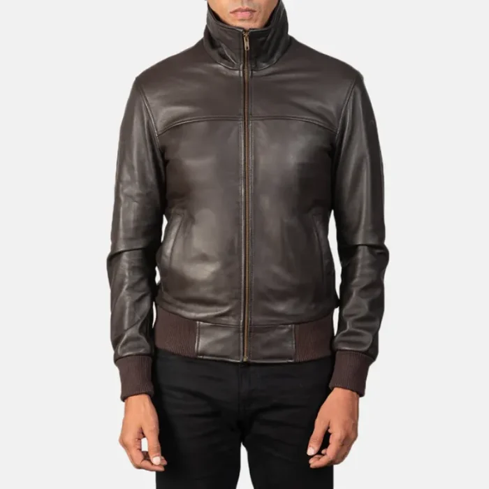 Air Rolf Brown Men'S Bomber Leather Jacket Front