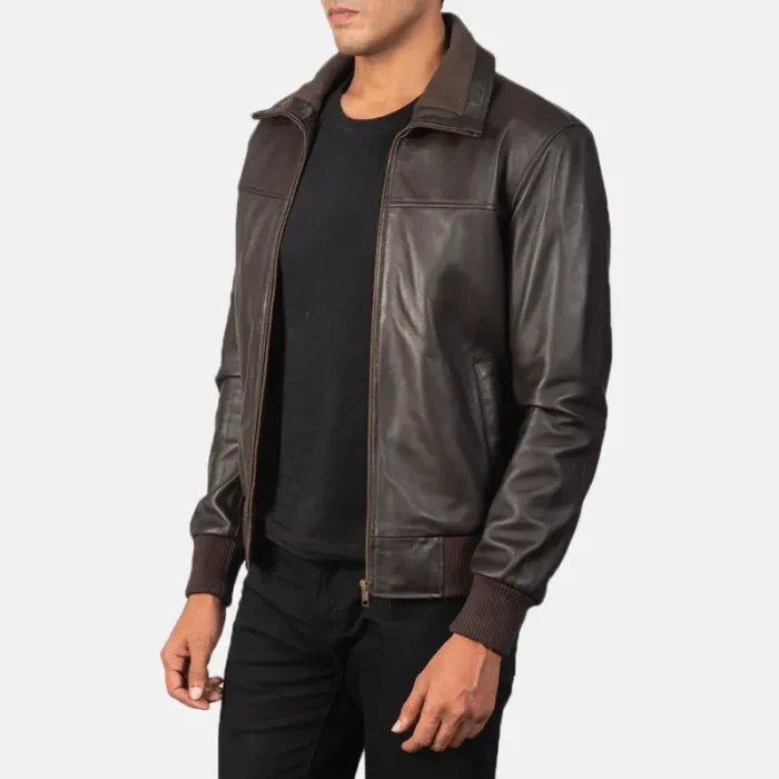 Air Rolf Brown Men'S Bomber Leather Jacket Side