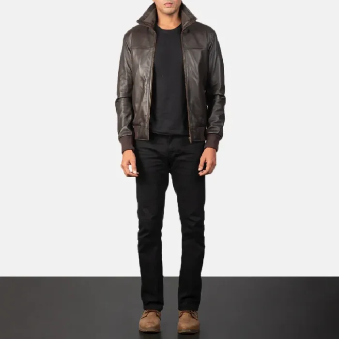 Men'S Air Rolf Brown Bomber Leather Jacket