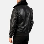 Black Men's Leather Bomber Jacket Back