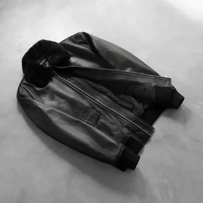 Black Men'S Leather Bomber Jacket Inner