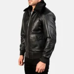 Black Men's Leather Bomber Jacket Side