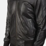 Air Rolf Black Men's Leather Bomber Jacket Close-up View