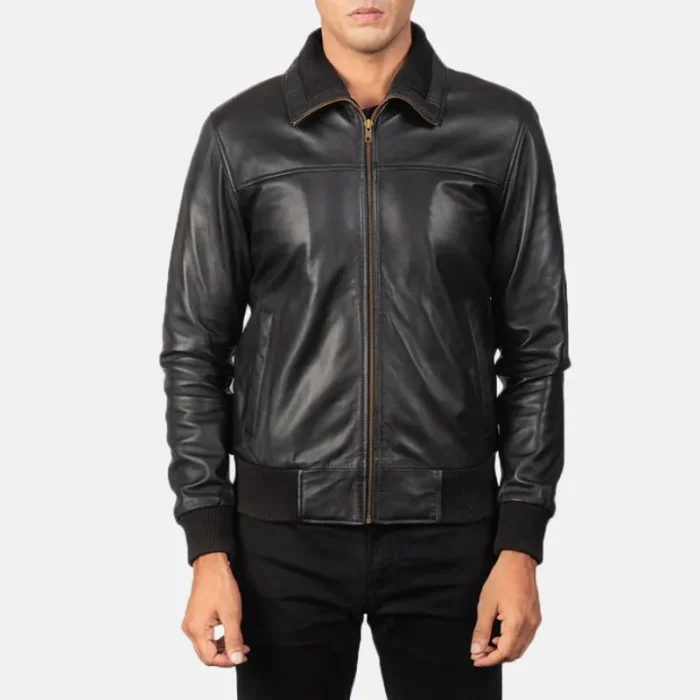 Air Rolf Black Men'S Leather Bomber Jacket Front