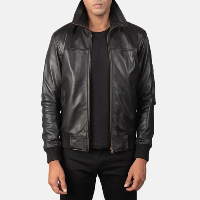 Men'S Air Rolf Black Leather Bomber Jacket
