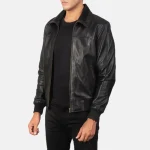 Air Rolf Black Men's Leather Bomber Jacket Side