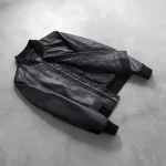 Women's Black Leather Bomber Jacket Inner