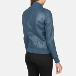 Women's Blue Sheepskin Leather Bomber Jacket Back