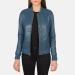 Women's Blue Sheepskin Leather Bomber Jacket