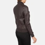 Women's Maroon Leather Bomber Jacket Back