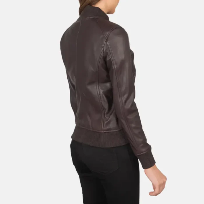 Women'S Maroon Leather Bomber Jacket Back