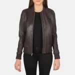 Women's Maroon Leather Bomber Jacket