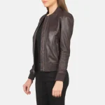 Women's Maroon Leather Bomber Jacket Side