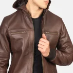Brown Men's Bomber Leather Jacket Close-up