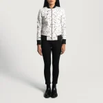 Women's White Leather Dip-Dye Bomber Jacket Wearing Look
