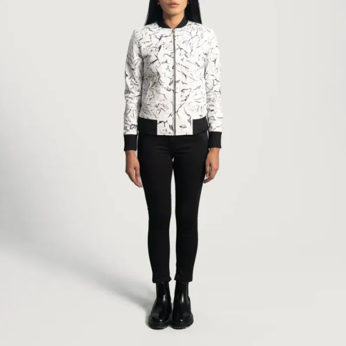 Women'S White Leather Dip-Dye Bomber Jacket Wearing Look