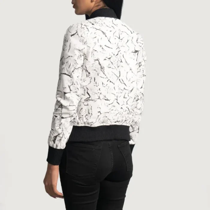 Women'S White Leather Dip-Dye Bomber Jacket Back