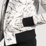 Women's White Leather Dip-Dye Bomber Jacket Close-up