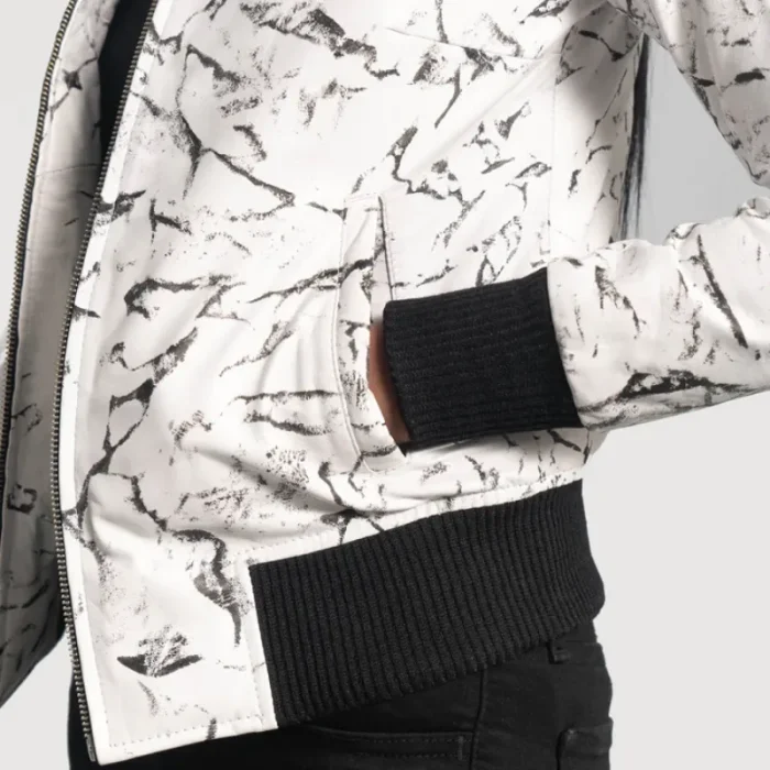 Women'S White Leather Dip-Dye Bomber Jacket Close-Up