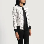 Women's White Leather Dip-Dye Bomber Jacket Side