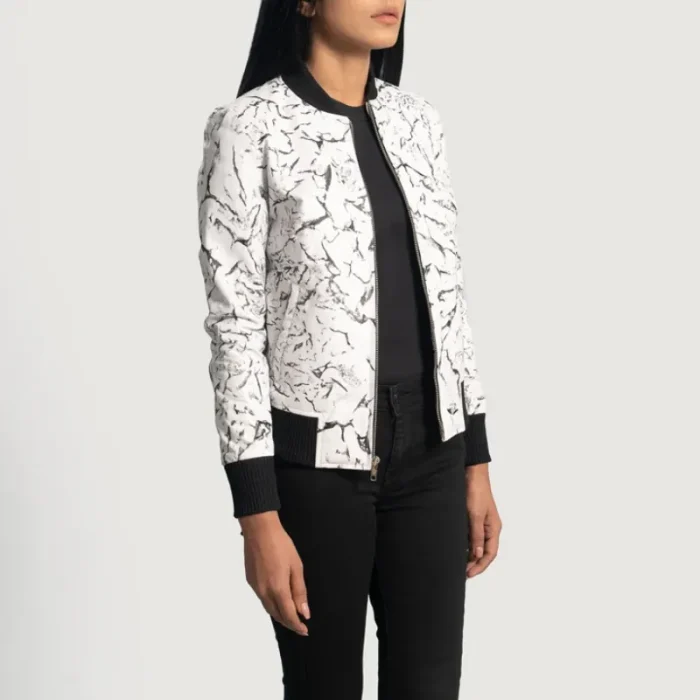 Women'S White Leather Dip-Dye Bomber Jacket Side