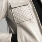 Women's Silver Sheepskin Leather Bomber Jacket Close-up View
