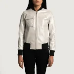 Women's Silver Sheepskin Leather Bomber Jacket Front