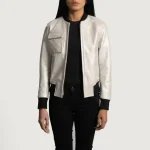 Women's Silver Sheepskin Leather Bomber Jacket