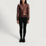Women's Reida Maroon Leather Bomber Jacket View