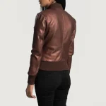Women's Reida Maroon Leather Bomber Jacket Back