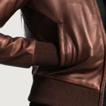 Women's Reida Maroon Leather Bomber Jacket Close-up