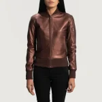 Women's Reida Maroon Leather Bomber Jacket