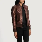 Women's Reida Maroon Leather Bomber Jacket Side