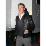 Black Brad Pitt Leather Jacket Front View