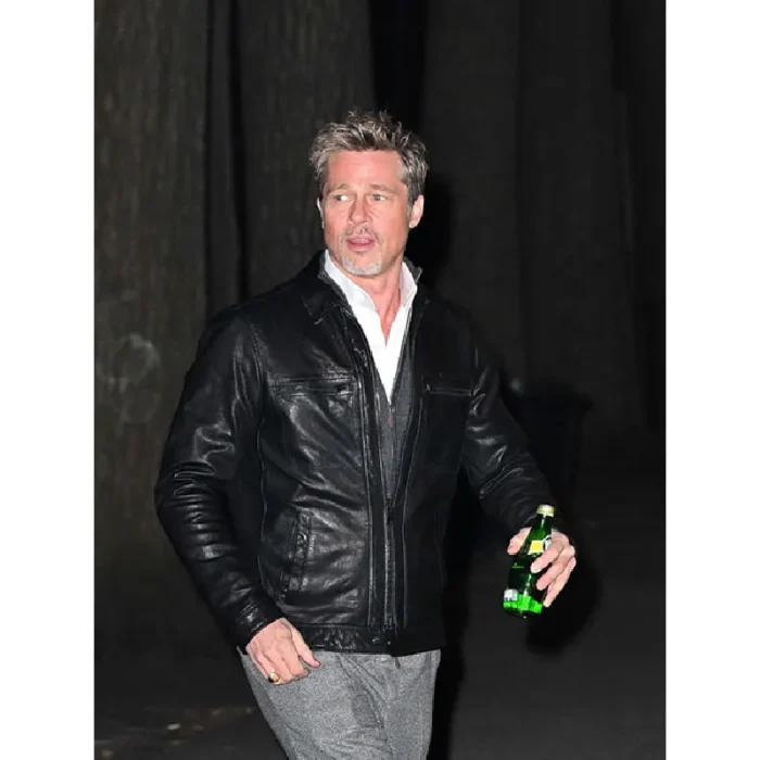 Black Brad Pitt Leather Jacket Look