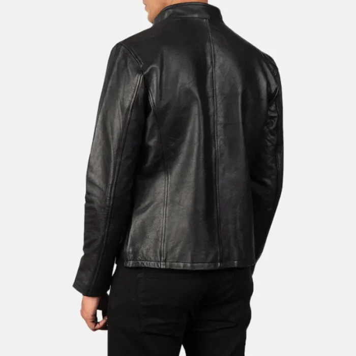 Black Cowhide Leather Biker Jacket For Men