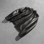 Black Cowhide Leather Biker Jacket For Men