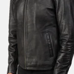 Black Cowhide Leather Biker Jacket For Men