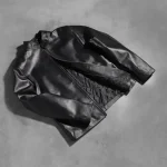 Black Cowhide Leather Biker Jacket For Men