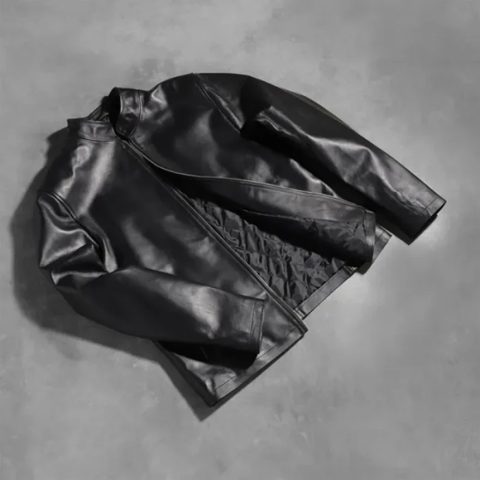 Black Cowhide Leather Biker Jacket For Men