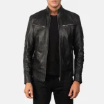 Men's Black Goatskin Leather Racer Jacket
