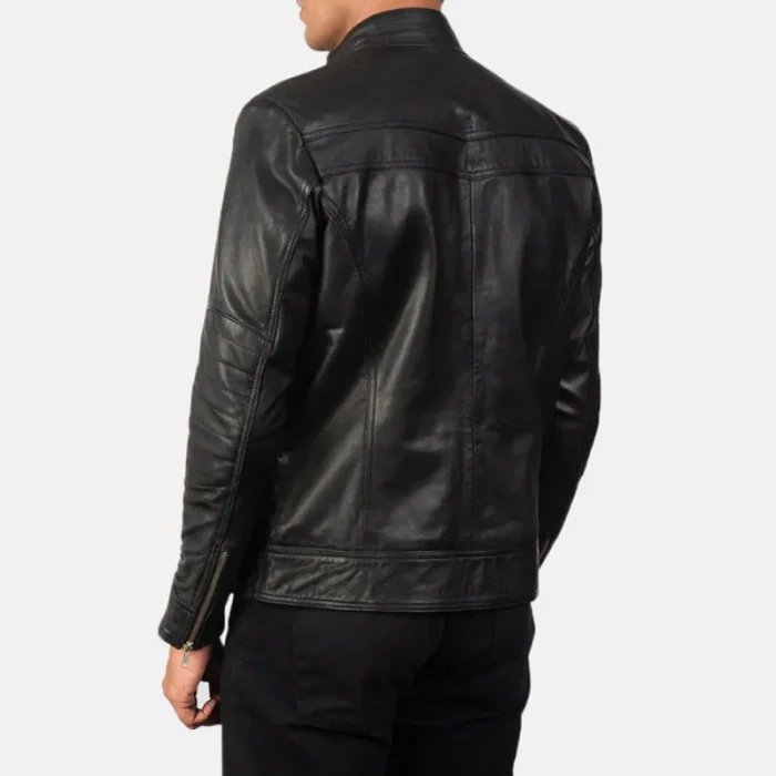 Black Goatskin Leather Biker Jacket For Men