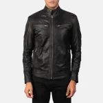 Black Goatskin Leather Biker Jacket For Men
