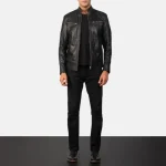 Black Goatskin Leather Biker Jacket For Men