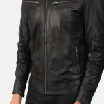 Black Goatskin Leather Biker Jacket For Men