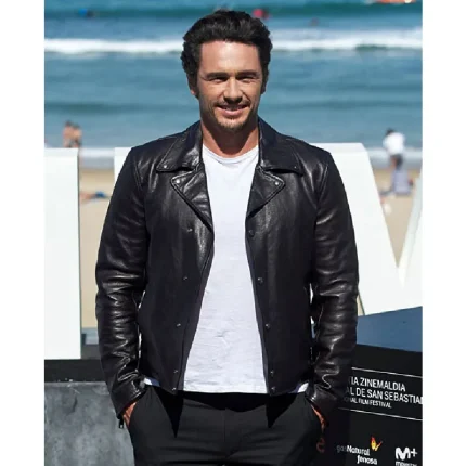 Black James Franco Button-Up Leather Jacket