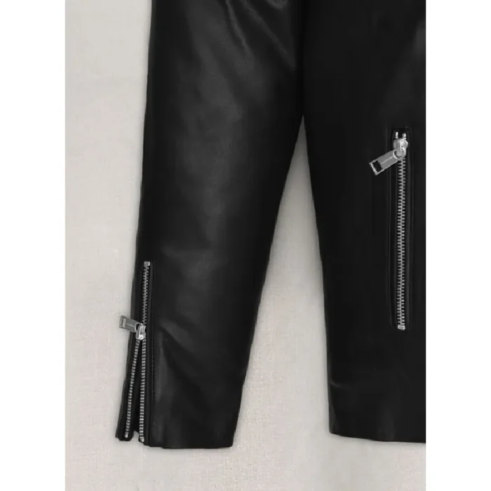 Black Jensen Huang Leather Jacket Close View