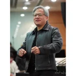 Black Jensen Huang Leather Jacket Wearing Look