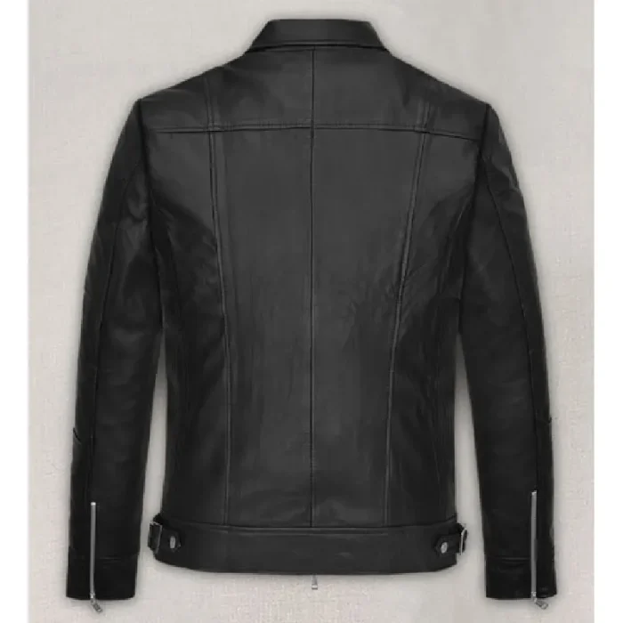 Black Jungkook Leather Jacket Back